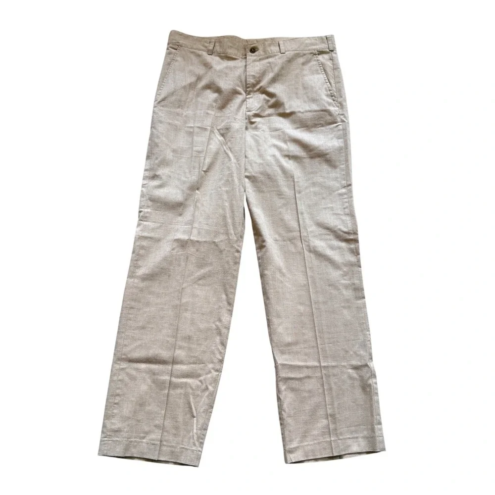 NHIH Linen Blend Straight Leg Pants Mens 36 Beige Tan Summer Beach Trousers